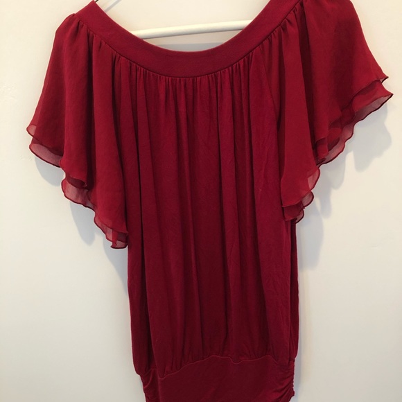 Express Red Ruched Scoop Neck Hemmed Shirt Sz XS - Picture 5 of 5